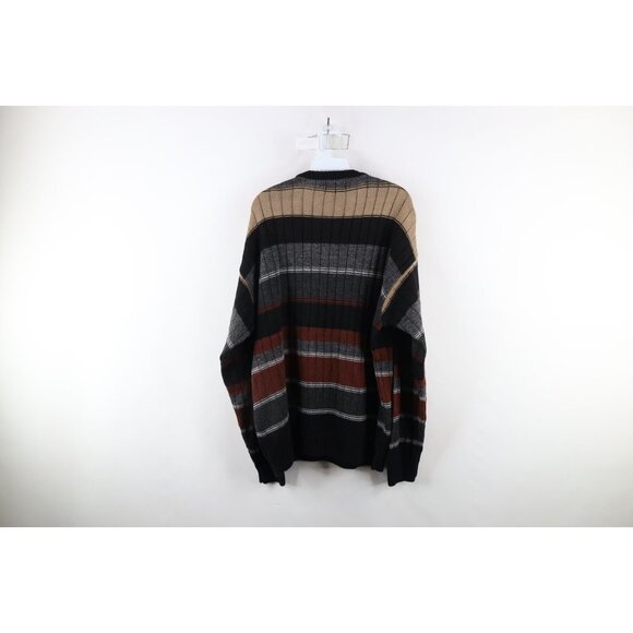 Vtg 90s Streetewar Mens XL Earth Tone Striped Color Block Ribbed Knit Sweater - Picture 7 of 9